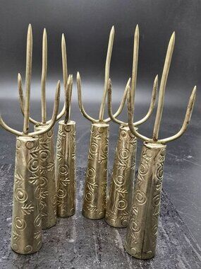 Set Of 6 Vintage Alpaca Silver Three-Prong Corn Forks With Etched Design HS250